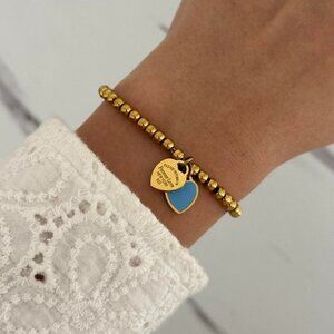 SKU:0097 gold bracelet With gold heart blue heart Forever Love New York